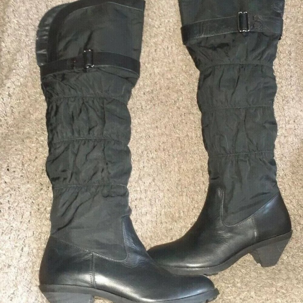 RUDSAK-Black Leather-Quilted Fabric-Over The Knee Boots-Sz 38-7.5-Near Mint